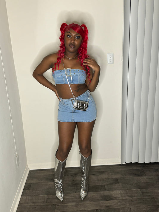 Denim skirt set