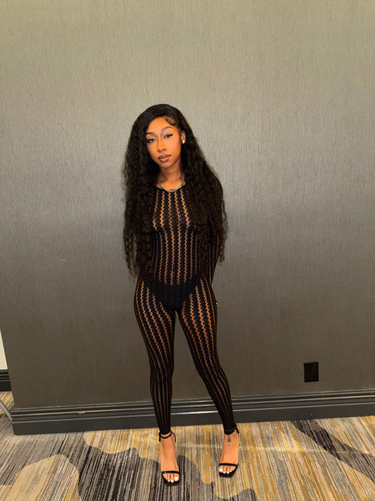 See through stripe romper
